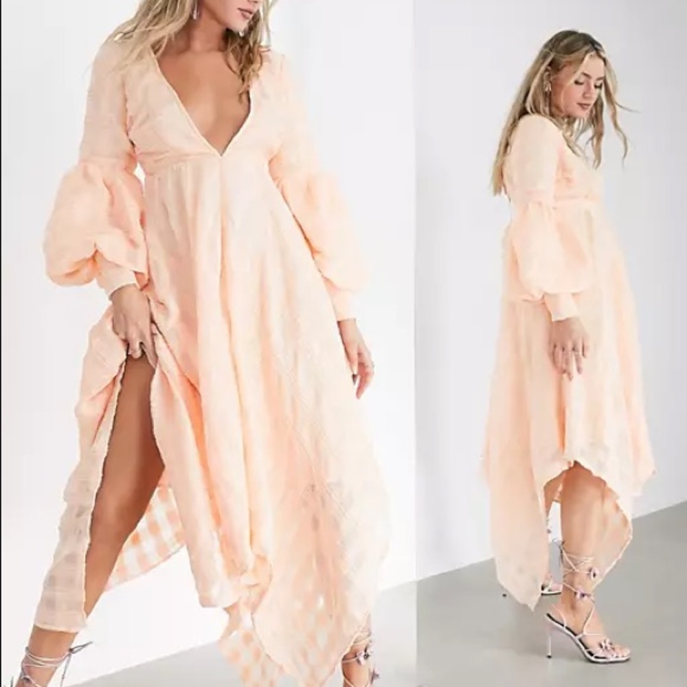 ASOS EDITION pink puff sleeve midi dress